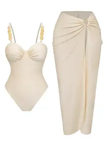 Women's Two-Piece Swimsuit Set, Cream Color Bikini and Sheer Skirt, Elegant and Unique Design, Perfect for Summer Vacation, Beach Choice
