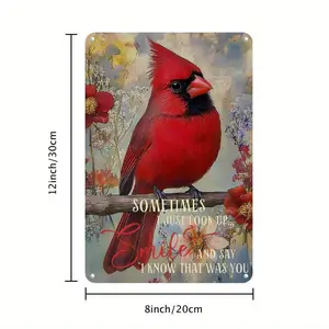 2D Flat, Hemitong Funny Red Cardinal Bird Metal Wall Decor - Vintage Retro Farmhouse Kitchen Living Room Decoration with Floral Accents - Heavy-Duty Iron Sign for Home, Office, or Housewarming Gifts - No Wiring Needed, Easy Mounting Pre-Dri Ornaments 1Pc