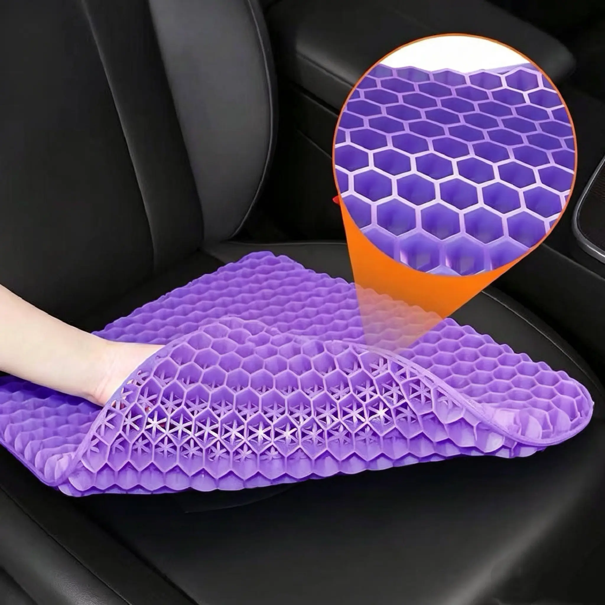 Purple Gel Seat Cushion for Chair, Thick Honeycomb Cooling Seat Cushion, Firm Support Pressure Relief Pad for Office Chair, Car Seat, Wheelchair & Desk Chair, Breathable Non-Slip Washable Cover Weight Distribution Premium Quality