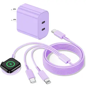 for Apple Watch Charger Fast Charging Kit ,3 in 1 Multi Chargers Cable with 20W Dual USB C Charger, iWatch Charger Cord 6FT for iWatch Series Ultra 3/2/SE 3/11/10/9/8/7/6/5/4/iPhone17 15 16 Pro Max/14/13/12/11 iPad