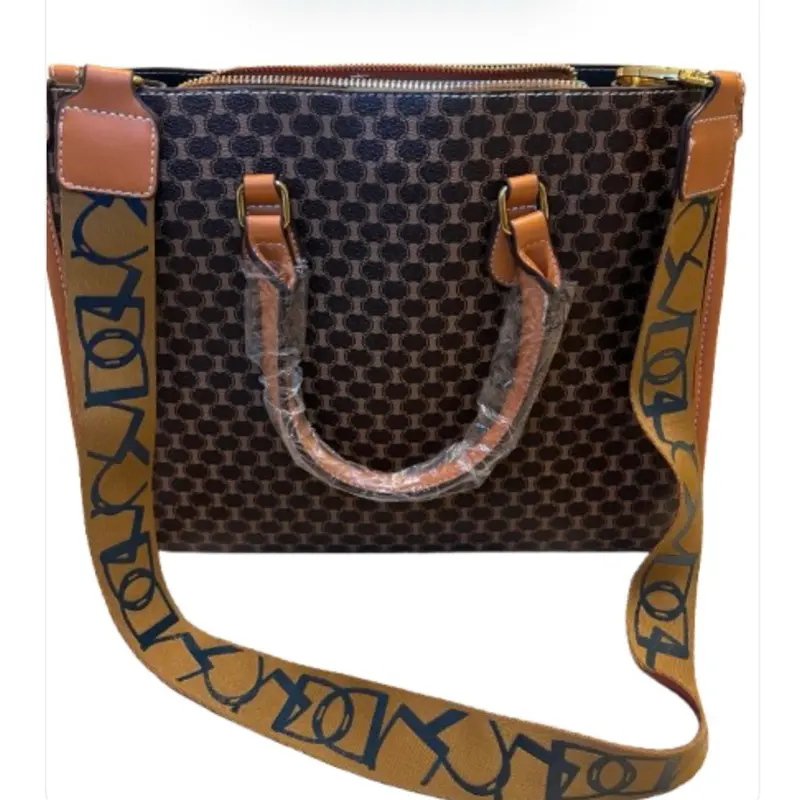 First Grade Thrift Handbags - Vintage Style with Brown and Blue Patterned Design and Leather Handles