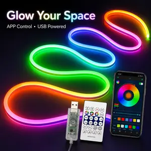 USB Powered RGBIC LED Neon Strip Light with App and Remote Control, Flexible Color Changing Mood Light for Bedroom Gaming Room Party Decor