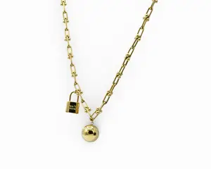 Ball and Lock Necklace - With Unique Charm and Lock Pendant