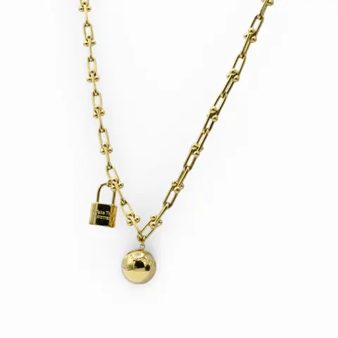 Ball and Lock Necklace - With Unique Charm and Lock Pendant