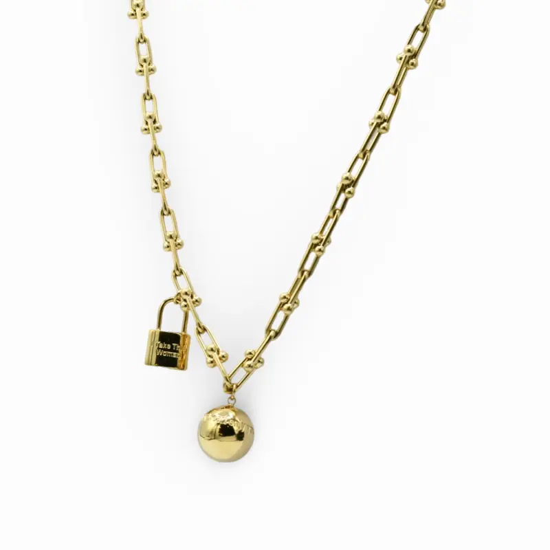 Ball and Lock Necklace - With Unique Charm and Lock Pendant