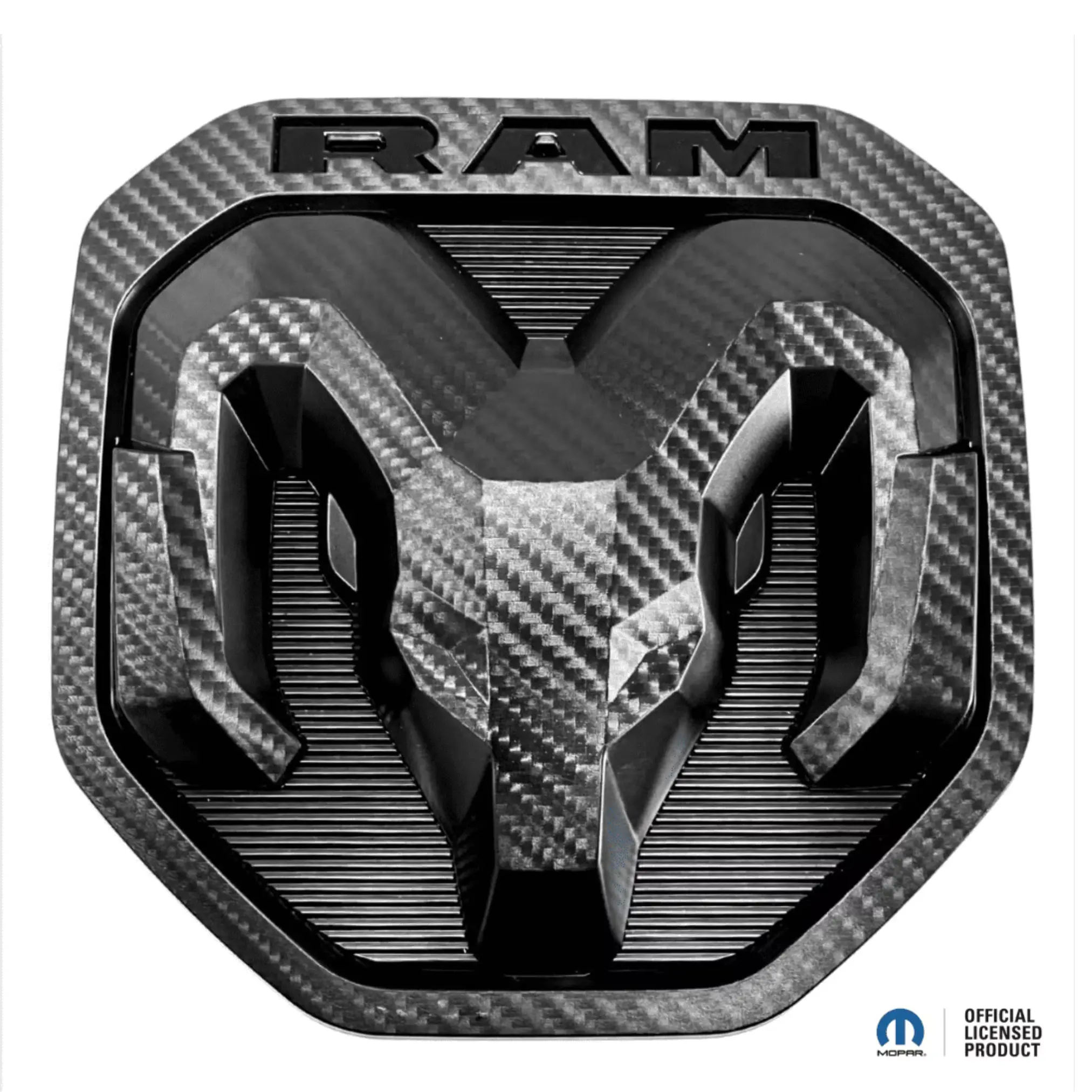 MOPAR Officially Licensed Carbon Fiber Waterproof ABS Plastic Peel-and-Stick Tailgate Emblem Decal for 2019-2026 RAM Pickup Trucks