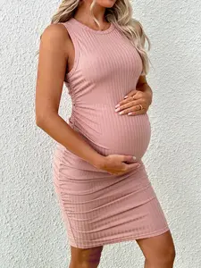 ZENIE Maternity Sleeveless Tight Fitting Short Dress Summer Vacation Casual Pregnancy Outfit