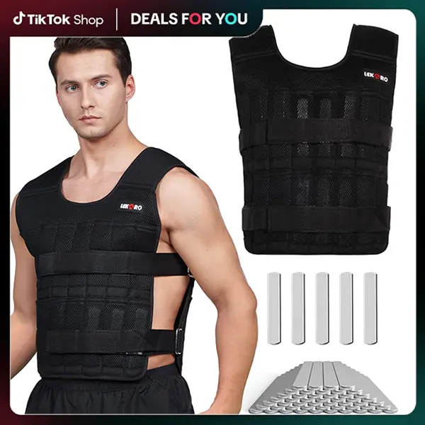 LEKARO Adjustable Weighted Vest, 22-44 lbs with 96 Steel Plates & Gym Belt, Breathable Nylon Mesh Muscle Exercise Equipment for Men and Women, Core Strength Training