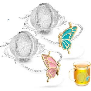 2 count  Steeper for Loose , Infuser  Balls for Loose  with Charm  Cute Butterfly BFF Pendant Loose Leaf  Steeper  Strainer for Girls Women