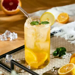 4/6/8 Pcs  Glass Cups with Bamboo Lids and Glass Straw - 16oz Glass Tumbler, Iced Coffee Glasses, Cute iced Tea Glasses, Beer Glasses, Great For Soda Boba Tea Cocktail, Ideal for Coffee Bar Accessories, Aesthetic Gift - 2 Brushes