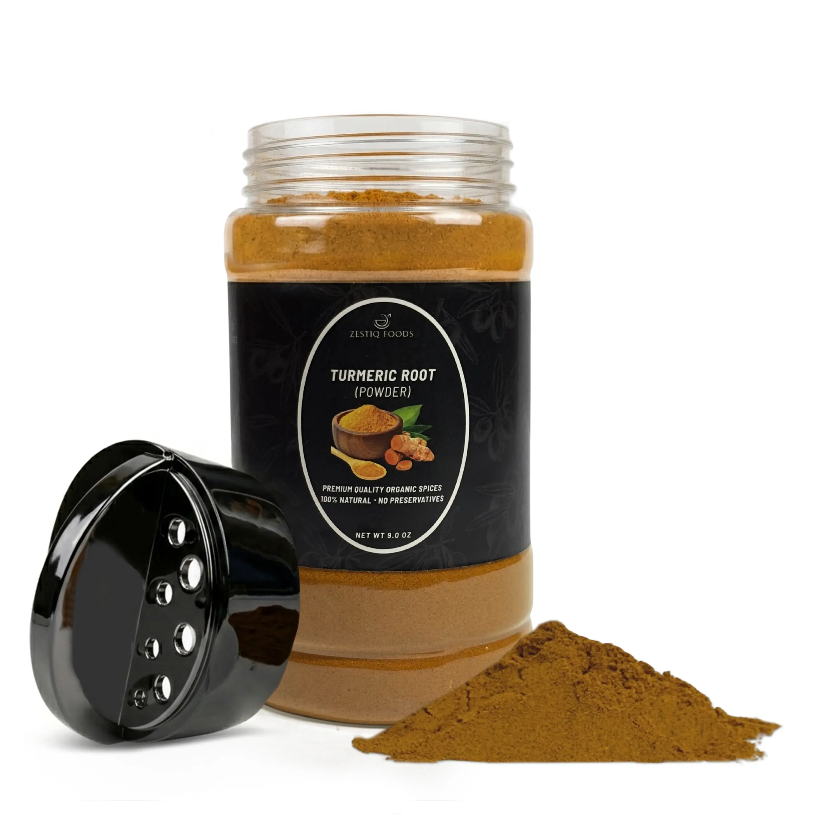 Zestiq Foods Certified Organic Turmeric Powder, 9 oz Shaker Jar – Finely Ground Turmeric for Cooking, Seasoning & Everyday Recipes