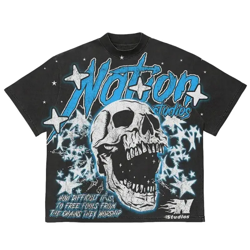 Vintage Y2K Screaming Skull Graphic Tee Grunge Streetwear Aesthetic Oversized T-Shirt Gildan Heavyweight Premium Cotton Edgy Star Print Casual Shirt