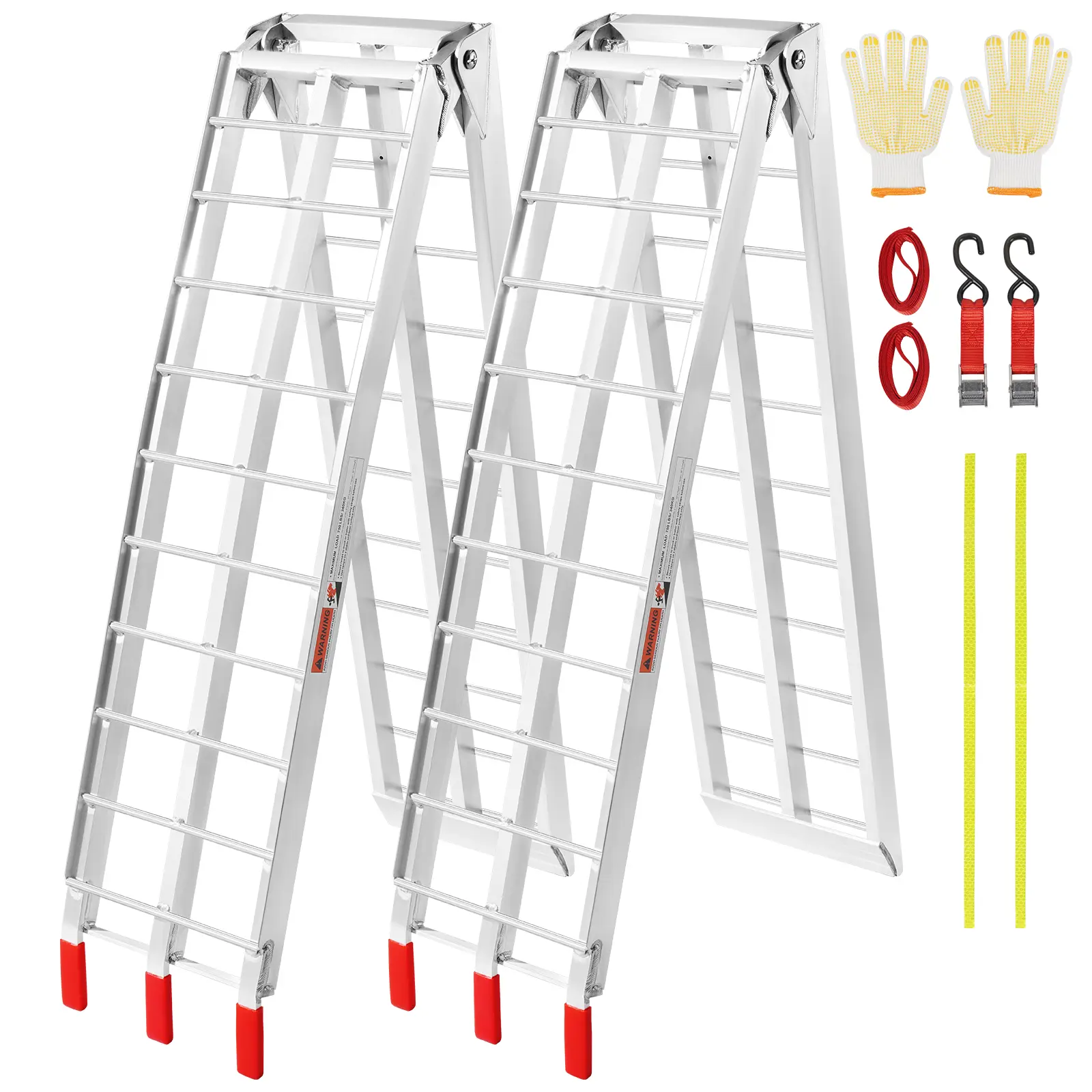 【BackToSchool】VEVOR Aluminum Ramps, 1500 lbs Folding Loading Ramps for Pickup Trucks Bed, Trailers Ramp with Load Straps for Dirt Bike, UTV, ATV, Trucks, Lawn Mowers, Snowblower, Cargo Trailer, 89"L x 12"W, 2 Pcs