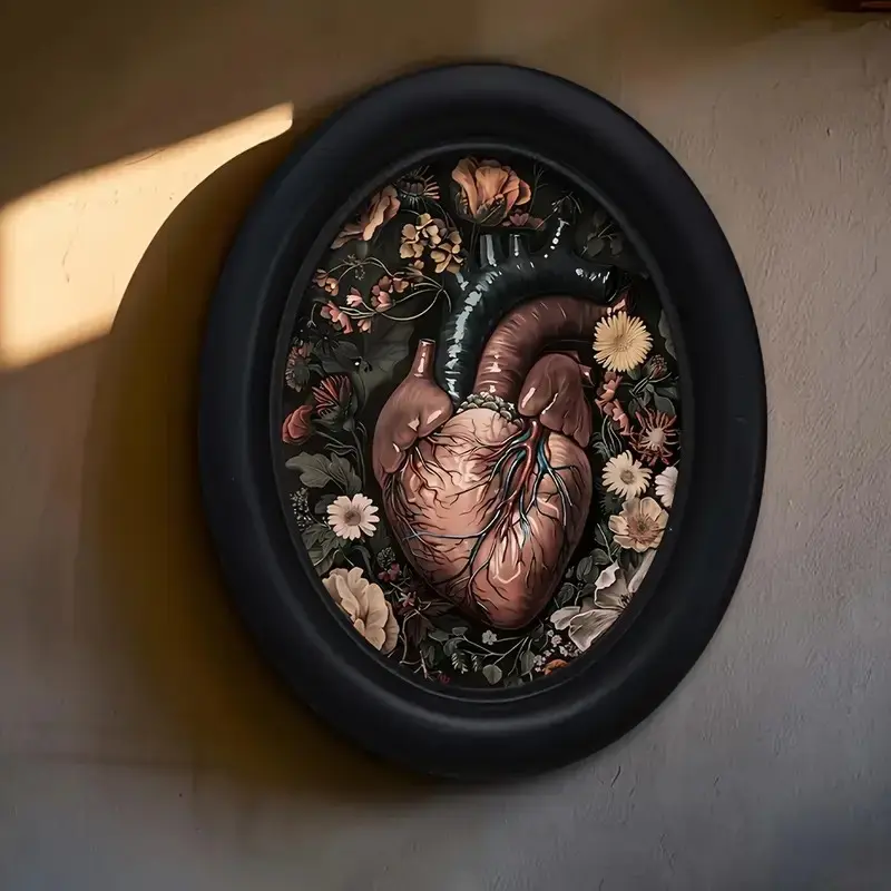 Vintage Gothic Heart Shaped Oval Floral Photo Frame with Flowers, Hand Painted, PVC Material, Wall Sculpture and Home Decor, Decorative Artistic, Halloween and Thanksgiving Decoration, Floral Picture Frame, Vintage Picture Frames