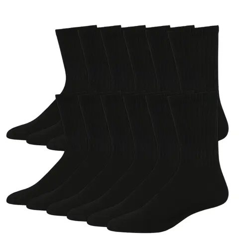 Unisex 12-Pair Premium Cotton Blend Sports Athletic Crew Socks - Gym-Ready, Compressible, Sweat-Absorbing, Anti-Slip, Mid-Calf, Machine Washable Value Pack