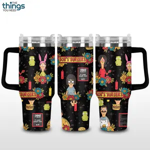 Bob’s Burgers 20oz - 40oz With Handle Tumbler, Cartoon Family Stainless Steel Tumbler, Funny TV Show Fan Gift, Animated Drinkware, Perfect Gift For Cartoon Lovers