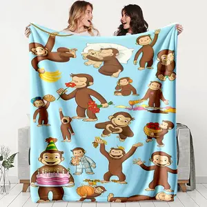 Cute George Colorful Daily Life Flannel Throw Soft Comfy Blanket, Cozy Soft Lightweight Warm, Perfect for Bedroom Holiday Decor, All Seasons Use