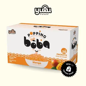 YULU FOODS Popping Boba Fruit Pearls – Strawberry & Mango Flavor, 20 Ready-to-Eat Packets for Drinks and Desserts