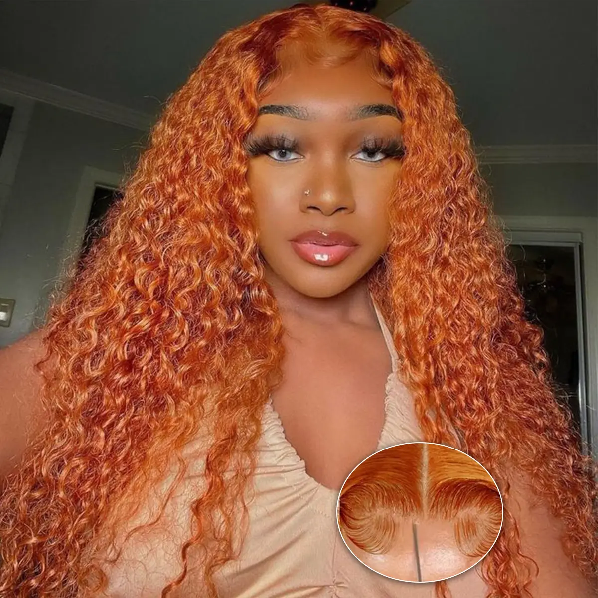 Unipearl Ginger Orange Wear and Go Glueless Wigs Human Hair Pre Plucked Pre Cut 180% Density HD Deep Wave Lace Front Wigs Human Hair 4x4 Lace Closure Wigs for Beginner Wet and Wavy Ready to Wear
