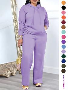 two-piece set women's solid drawstring longsleeves hoodie & high waist pants set, two piece set women, casual long sleeve pocket hooded sweatshirt & straight leg trousers womenswear for spring & fall, ladies' clothes for daily wear, sweatsuit set outfit