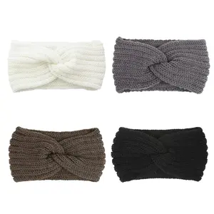 [4 pcs Christmas Gifts for Women & Best Friends] Women's Bow Knitted Headbands, Sweet Style Winter Warm Ear Warmer Headwrap, Versatile Hair Accessories, Knotted Headband