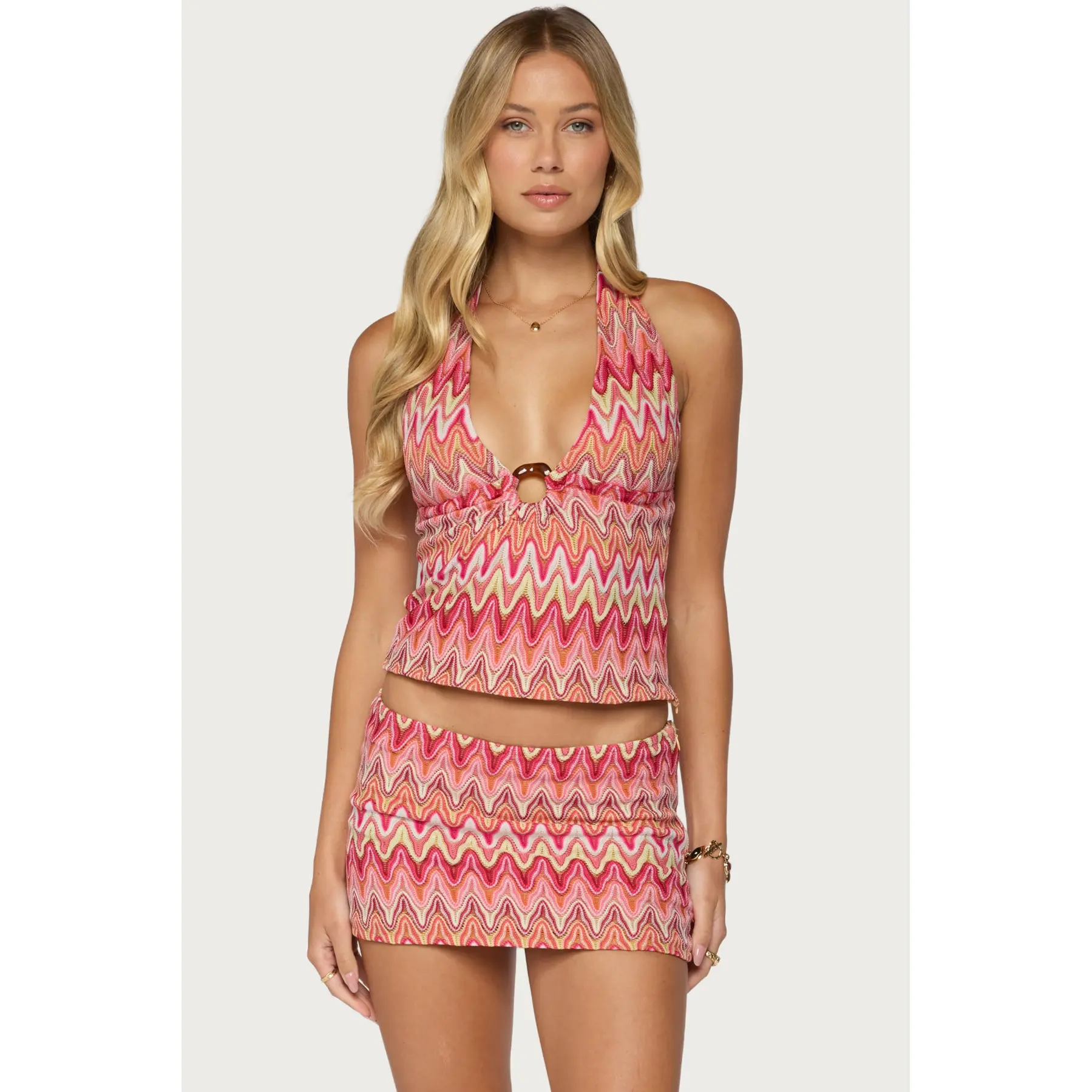 Saha Zigzag Crochet Halter Top