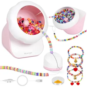 Clay Bead Spinner and Seed Bead Spinner, 2-in-1 Electric Bead Spinner for Jewelry Making, Bracelet Spinner and Necklace Making Machine with Bead Needles and Thread (Pink)