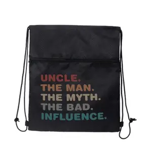 Uncle The Man, Myth, Bad Influence Hilarious Text Unisex Drawstring Zipper Backpack Classic Style Suitable for Men Women Students and Gym-Goers