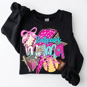 [MADE IN US] Ballpark Mama Shirt - Pink Lightning Bolt Graphic Tee - Maximalist Game Day Outfit