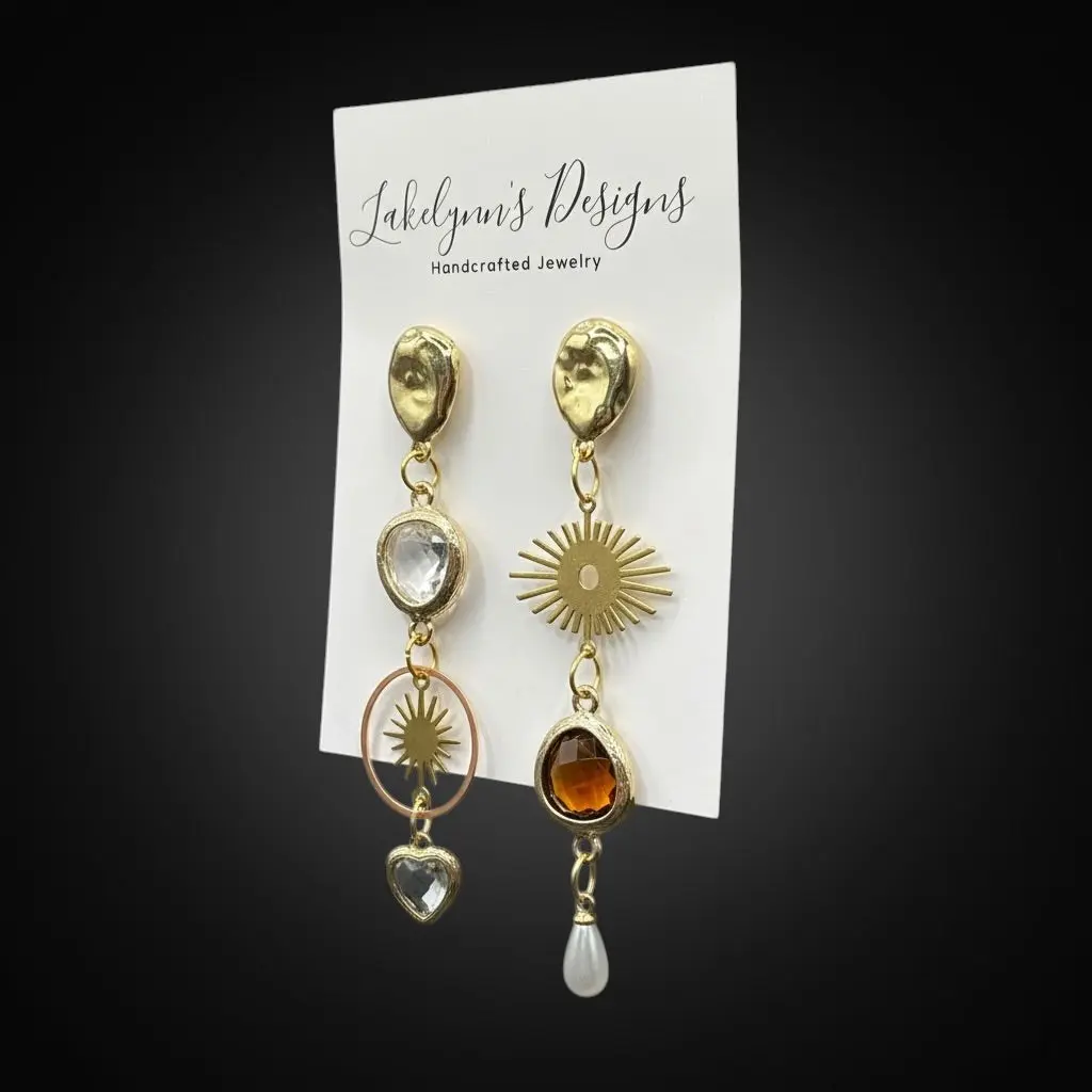 Parker Celestial Dangle Earrings - Emblem Charm, Astral, Celestial Motif, Charm Hook Styles - Fashion Costume Jewelry Accessory, Emblem Charm Earrings, Astral Earrings
