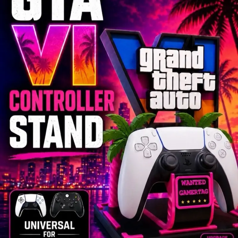 GTA 6 Vice City Neon Controller Stand - Premium Custom 3D Printed PS5 & Xbox Gaming Desk Organizer