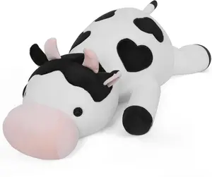 Weighted Cow Stuffed Animals Weighted Plush Toy 24" 4.2lb Cute Cow Hugging Dolls Plushies Pillows for Boys and Girls (White & Black)