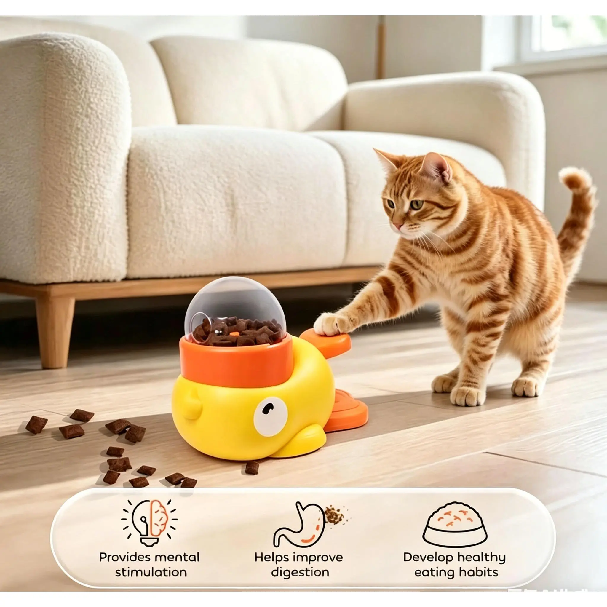 2-in-1 Duck Pet Enrichment Toy, Press-Type Treat Dispenser & Slow Feeder, Eco-Friendly Plastic, Ideal IQ Training Bowl for Dogs & Cats
