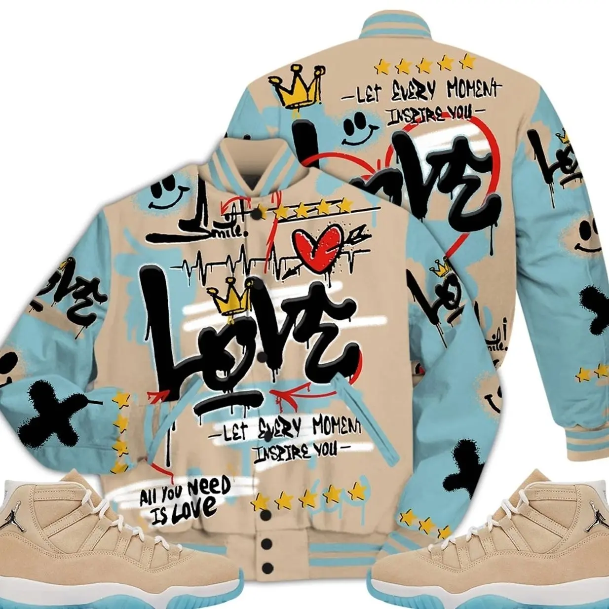 11 H-Town Varsity Jacket, Retro H Town 11s Outfits Shirt, Happy Love Beats Graffiti Outfits Streetwear Unisex Sneaker Matching Shirts