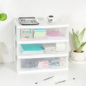 Plastic Stackable Storage 3 Drawers, White Bathroom Makeup Organizer with Wide Clear Drawers Tabletop Drawer Organizer for Desk,Easily Assemble for Fridge,Bathroom,Cabinet