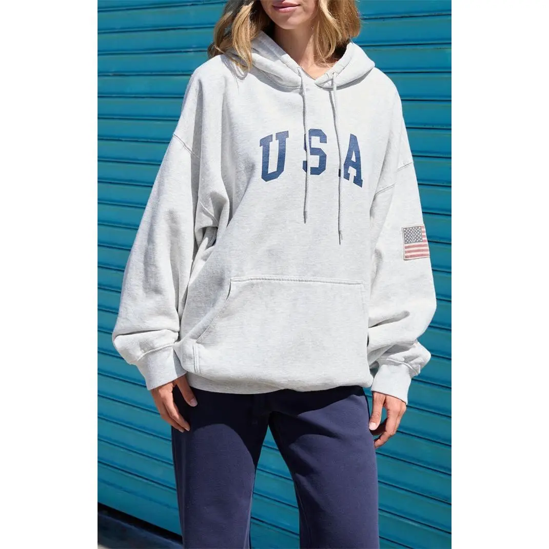 John Galt Women's Silver Christy USA Oversized Hoodie