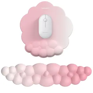TECKNET Cloud Wrist Rest & Ergonomic Mouse Pad, Cloud Keyboard Wrist Rest with Non-Slip Base, PU Leather Memory Foam Wrist Pad for Keyboard and Mouse, Pain Relief for Typing, Gaming, game mouse pad