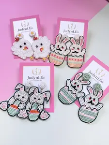 Handmade Beaded Easter Bunny Earrings, Spring Egg Basket Dangle Jewelry
