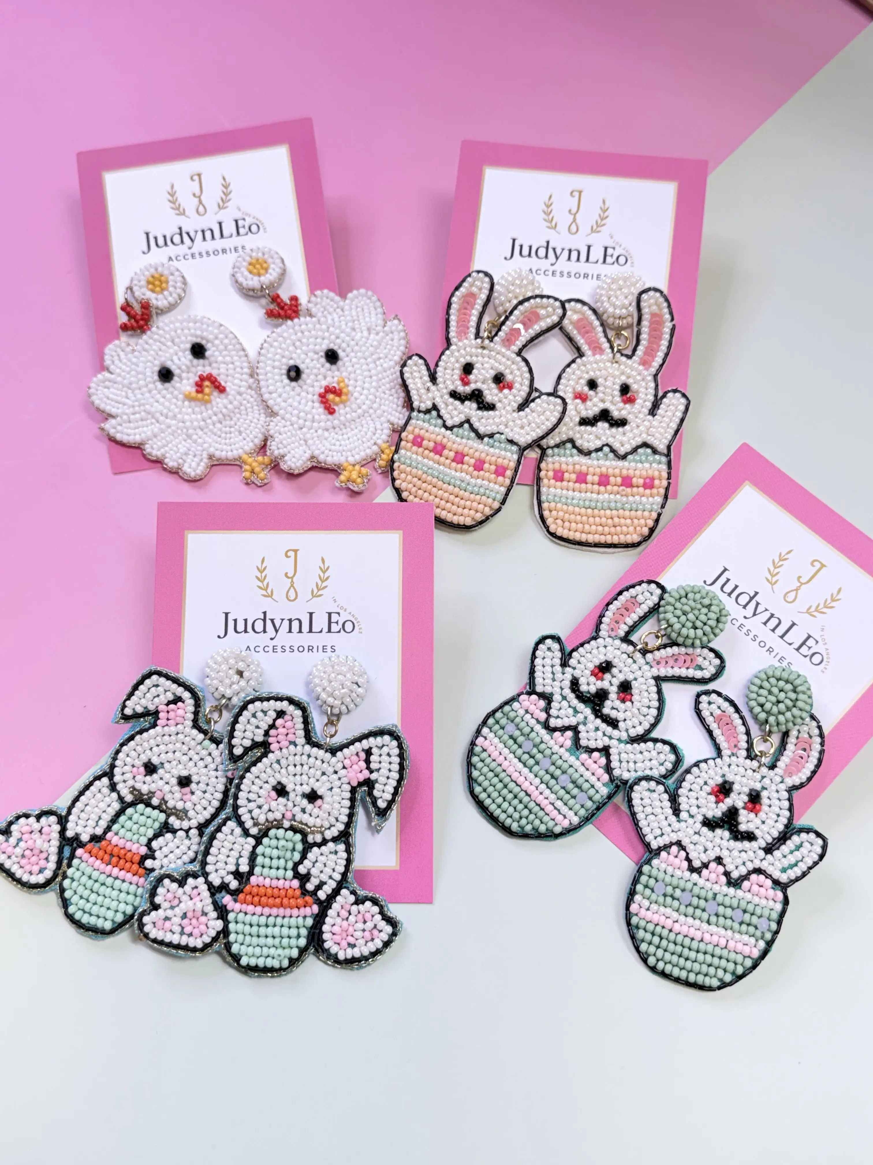 Handmade Beaded Easter Bunny Earrings, Spring Egg Basket Dangle Jewelry