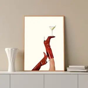 Bottoms Up Art Poster , Red Boot Martini Wall Art, Bar Cart Art, Femme Fatale, Cherry Girl Art Print, NYC Aesthetic Decor Room