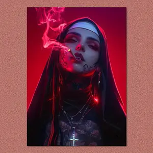 1pc Smoking Nun Girl Canvas Wall Art, High-Quality Beautiful Woman Poster for Living Room, Bedroom, Kitchen, Office, Cafe - Perfect Home Decor Gift, Perfect for Room Decor
