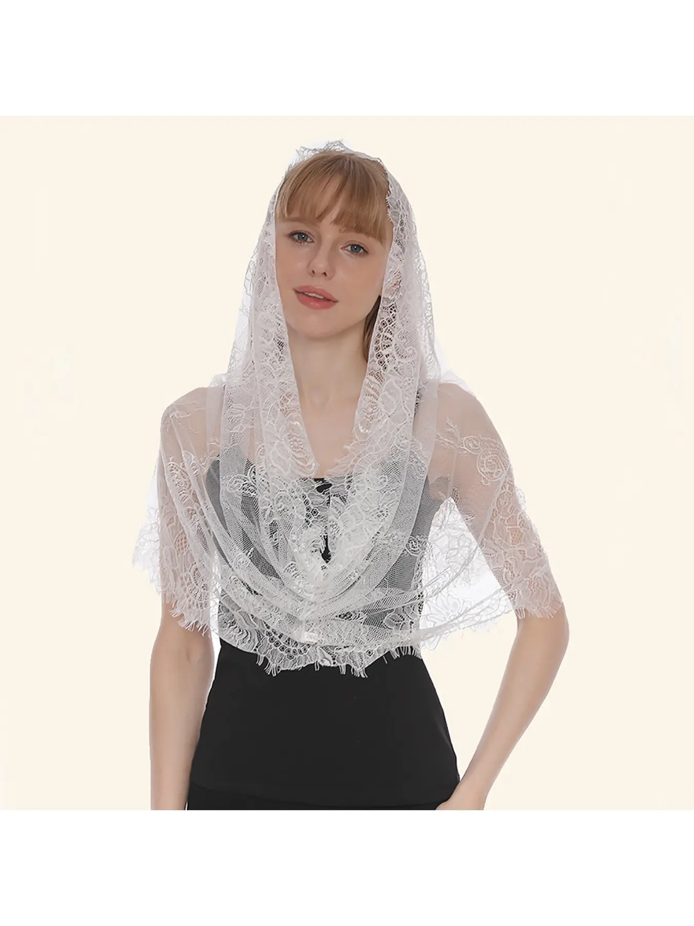 New black and white eyelash round veil, spring and summer lace breathable veil for women New black and white eyelash round veil, spring and summer lace breathable veil for women
