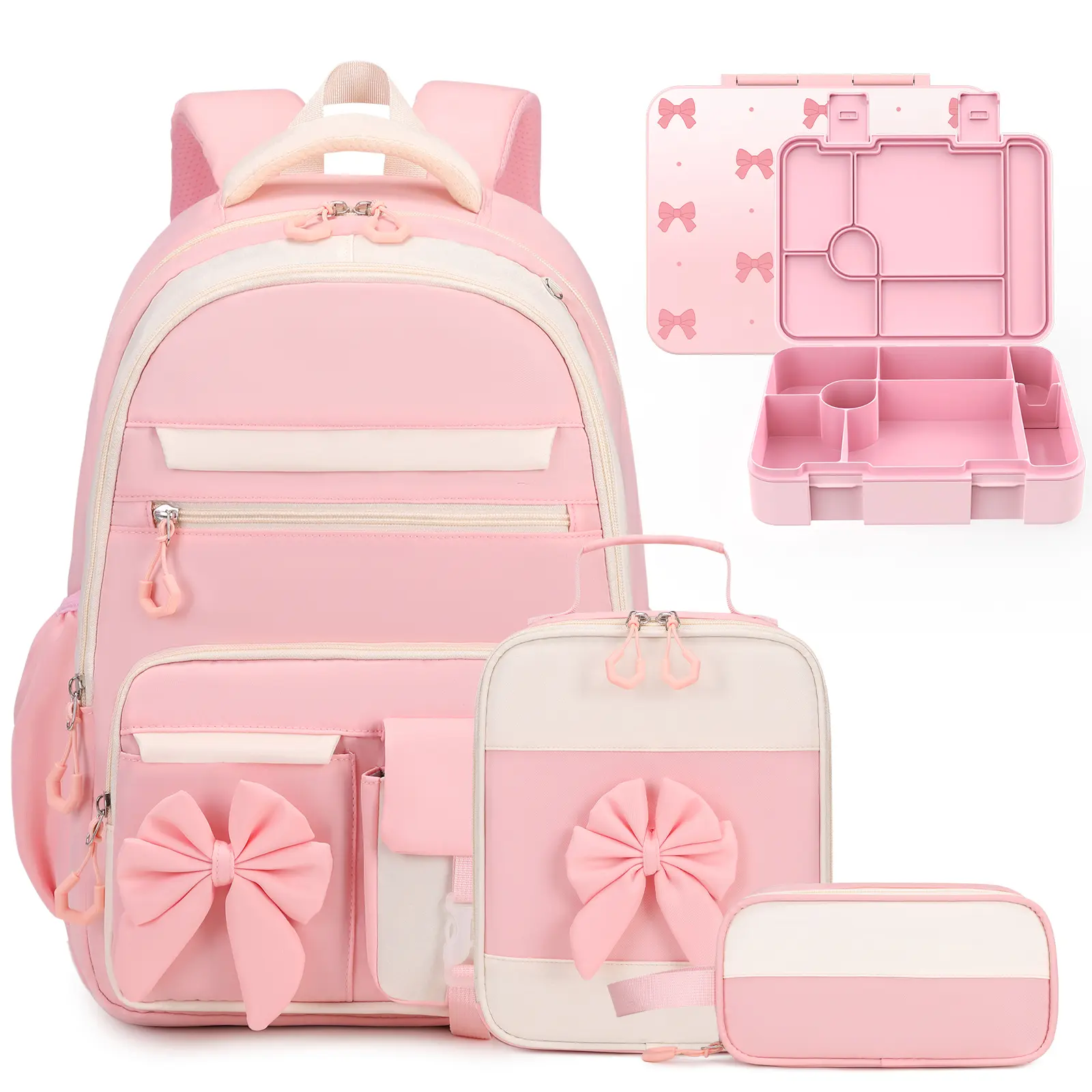 SIMILOVE Girls' 5PCS Backpack Set for Back to School Shopping - 14oz Insulated Water Bottle, Bento Lunch Box, Lunch Bag, Pencil Case - Cute Elementary School Bookbag (Little Gifts for Girls)