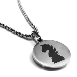 Stainless Steel Knight Chess Piece Round Medallion Pendant