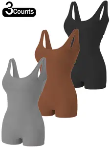 Women's Solid Backless Sports Bodysuit, Casual Comfy Breathable Sleeveless Bodycon Bodysuit for Yoga Gym Workout, Ladies Sportswear for All Seasons, Shapewear, Compression Shapewear