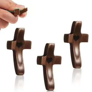 3Pcs Pocket Wooden Cross Decorations - Anxiety Relief Fidget Cross, Spiritual Gift for Stress Relief,Home office Decorative Religious Ornaments, Handheld Wooden Cross