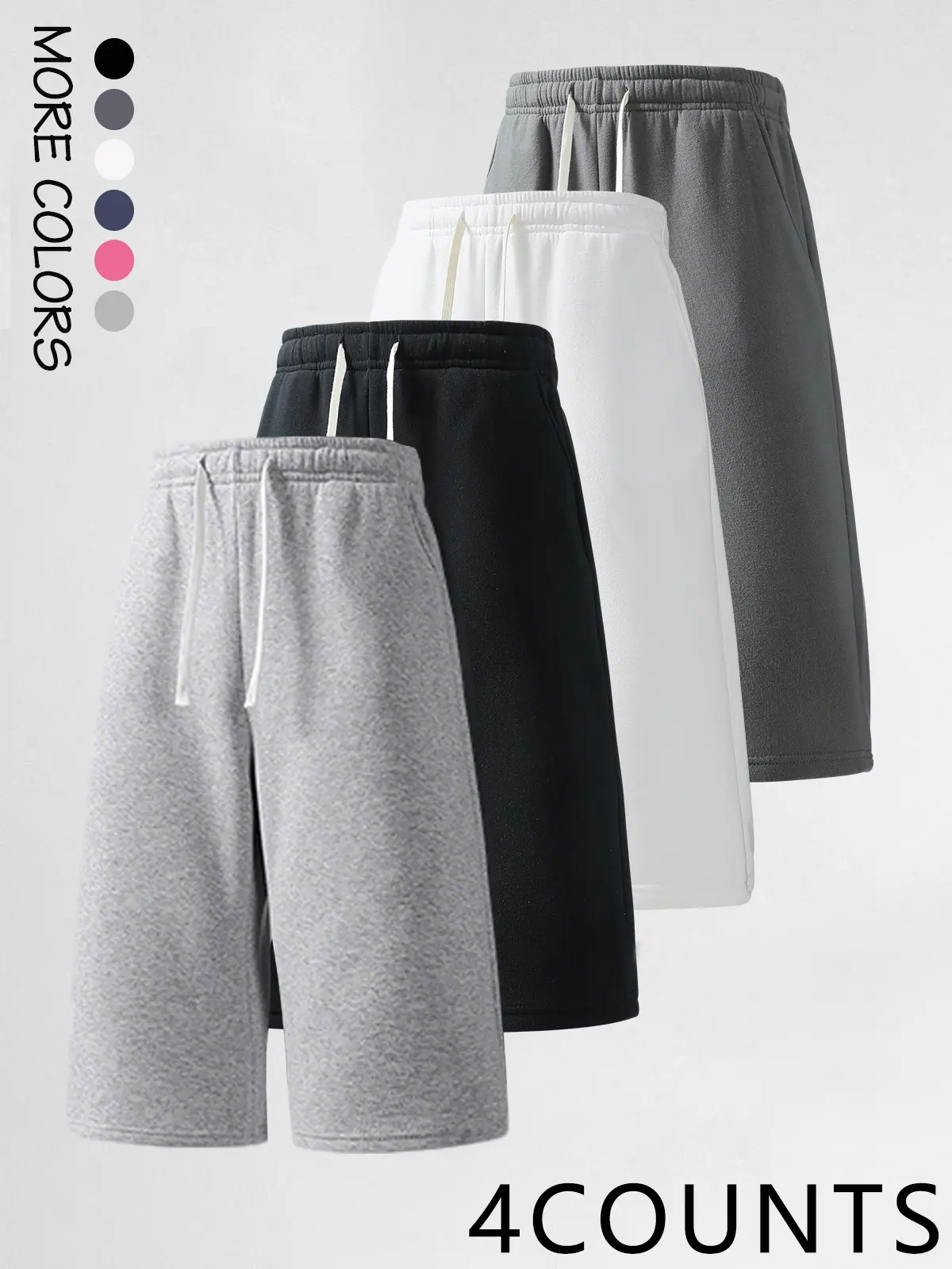 4 Pack Men's Solid Color Drawstring Waist Loose Fit Straight Leg Sports 3/4 Pants,Plain Casual versatile Joggers,Minimalist unisex Basic knit Sweatpants,For Daily Wear,Vacation,Outdoor Activities,Going Out,For Summer Menswear Classic Simple capri Trousers