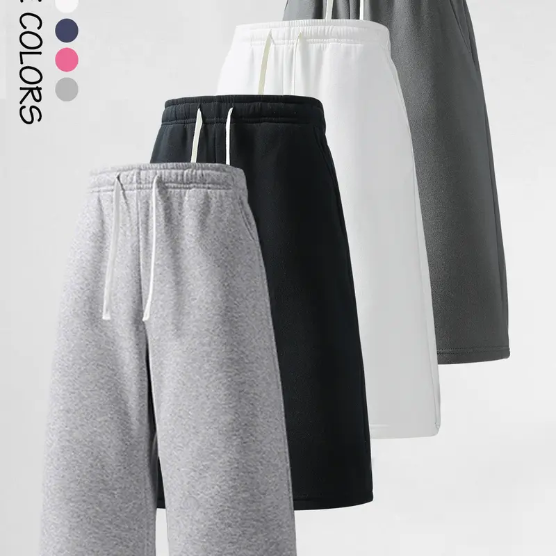4 Pack Men's Solid Color Drawstring Waist Loose Fit Straight Leg Sports 3/4 Pants,Plain Casual versatile Joggers,Minimalist unisex Basic knit Sweatpants,For Daily Wear,Vacation,Outdoor Activities,Going Out,For Summer Menswear Classic Simple capri Trousers