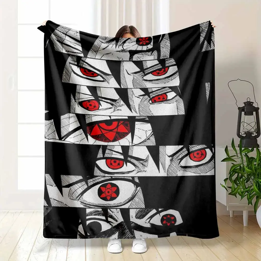 Sasuke Sharingan Eyes Flannel Blanket Anime Manga Panel Print High Contrast Graphic Ultra Soft Warm Cozy Fleece Throw Perfect for Living Room Couch Sofa Bed Gaming Lounge Decor Holiday Gift Ideas Collection