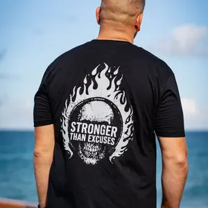 No Excuses T-Shirt - Stronger Than Excuses Graphic Tee for Men 60% Cotton 40% Polyester Blend Soft Gym Streetwear Top with 1x1 Ribbed Collar Graphic Tee for Men